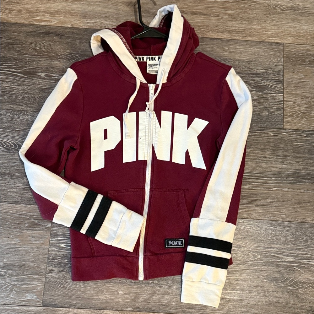 PINK Victoria's Secret Kids Zip-Up Jacket - Burgundy and Cream